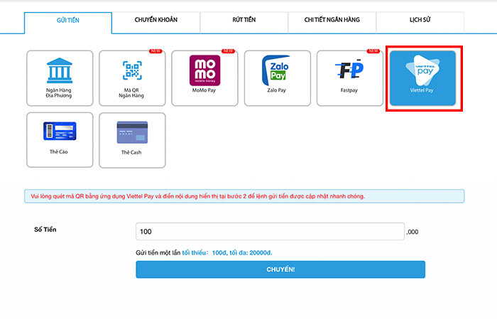 Chuyển tiền bằng Viettel Pay