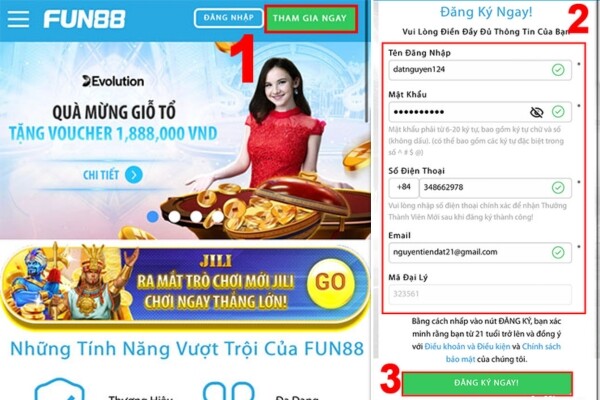 Đăng ký cổng game Fun88 trên điện thoại