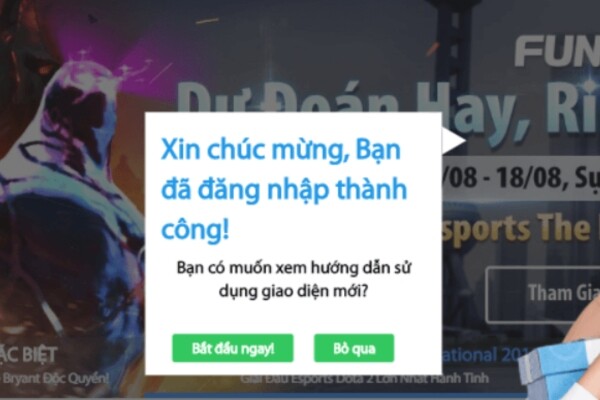 Đăng nhập cổng game thành công