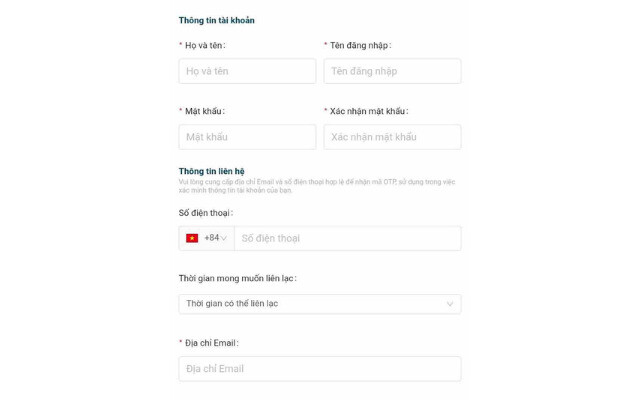 Điền đầy đủ thông tin để đăng ký tài khoản Fun88