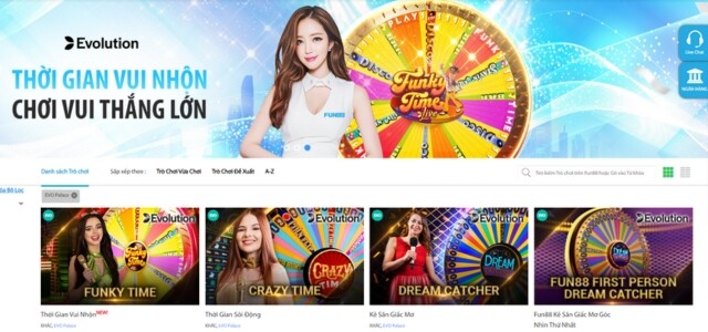 Lựa chọn trò chơi trong sảnh Game Casino Fun88