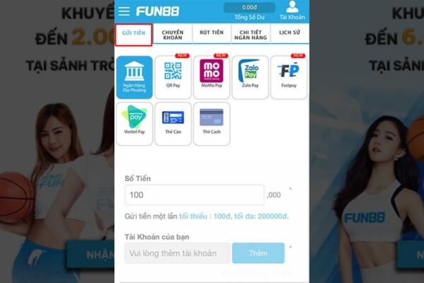 Nạp tiền tài khoản để đặt cược nhận thưởng